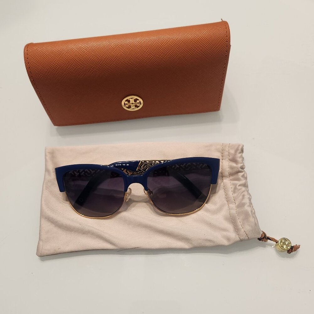 Tory Burch Sunglasses and Case - TY6032 Navy Gold - Picture 9 of 9